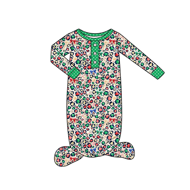 Preorder(moq5) Baby Christmas Footed Sleeper Long Sleeve Button Front Xmas Infant Sleep Gown