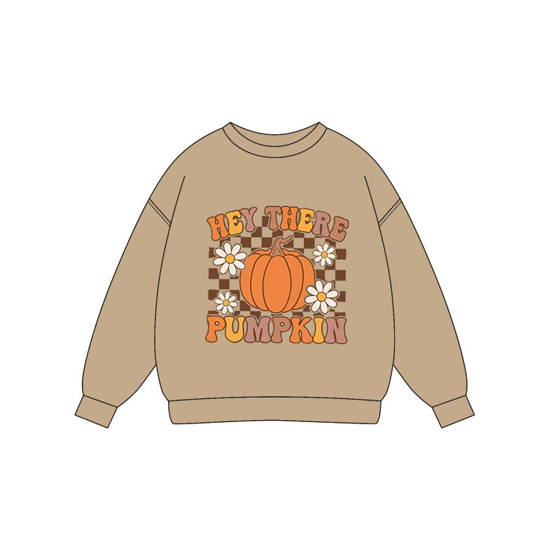 Preorder (moq 5)Baby Girls Khaki Long Sleeves Hey There Pumpkins Flowers Tee Shirts Top