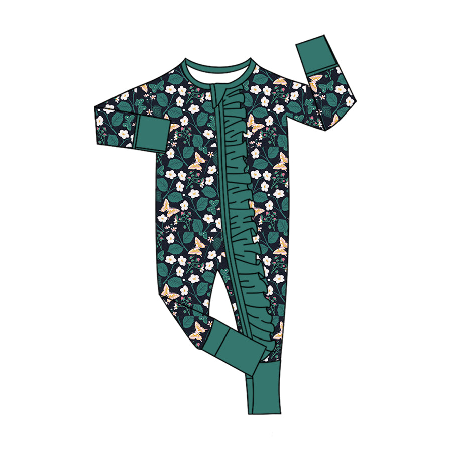 Preorder (moq 5)Baby Girls Colorful Flowers Two Way Ruffle Zip Convertible Rompers