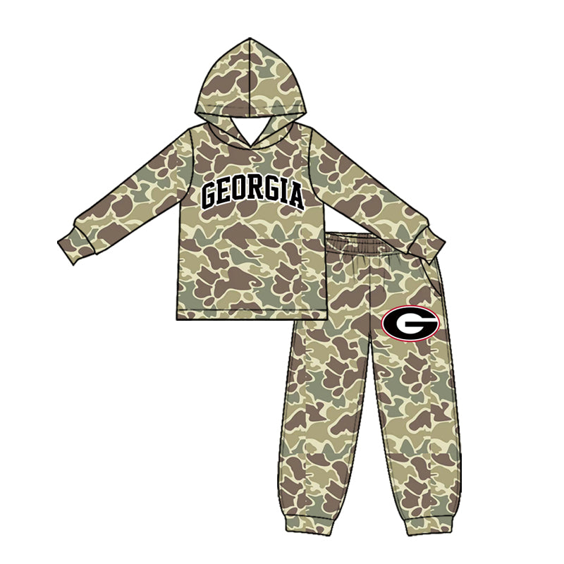 Preorder (moq 5) Baby Boy Clothes Georgia Team Khaki Camo Print Long Sleeve Hoodie Jogger Pant Set