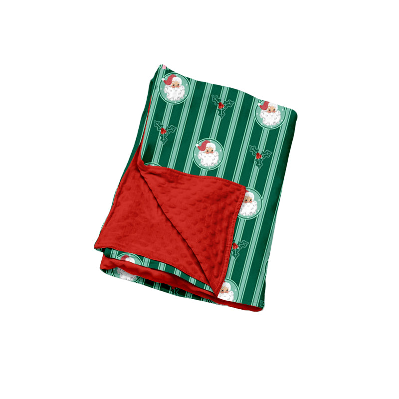 Preorder (moq 5) Baby Blanket Christmas Santa Holly Green Stripe Print Minky Dot Baby Swaddle Blanket