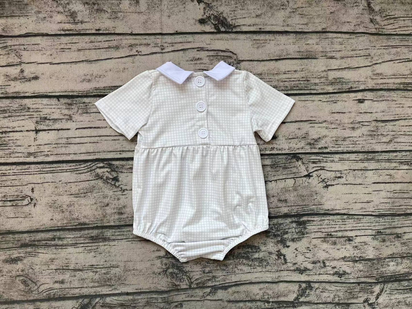 Baby Infant Boys Light Green Checkered Short Sleeve Rompers