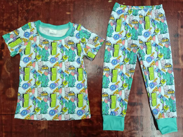 Preorder moq 5 Baby Boys Blue Short Sleeves Cartoon Dolls Top Pant Pajamas Set