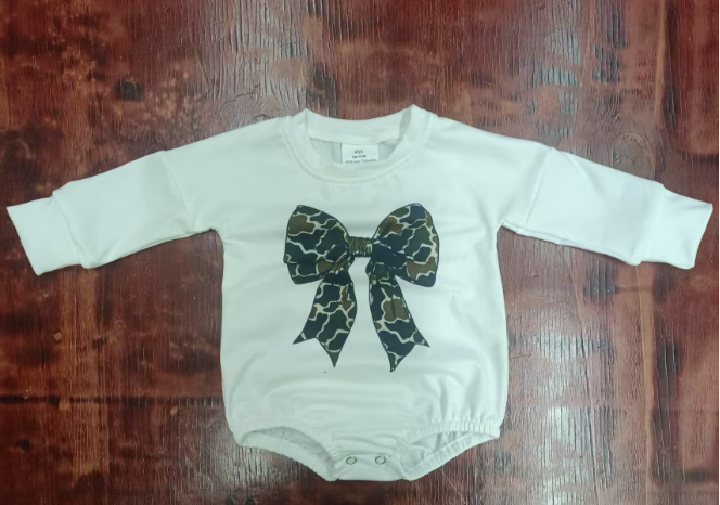 Preorder moq 5 Baby Girls Long Sleeves Camo Bows Ruffle Rompers