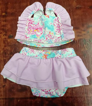 Preorder moq 5 Baby Girls Lavender Strap Watercolor Starfishes 2 Piece Swimsuits
