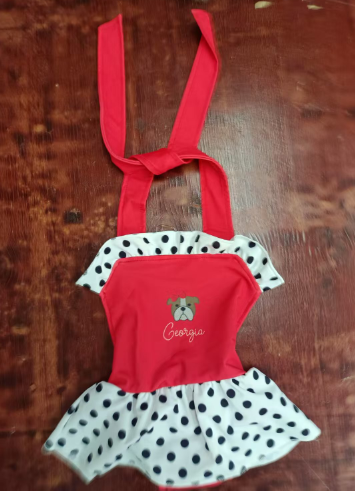 Preorder moq 5 Baby Girls Red Strap Polka Dots Dog One Piece Swimsuits