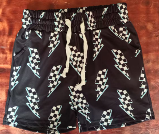 Preorder(moq 5) Baby Boys Black Plaid Lightning Pockets Sports Shorts