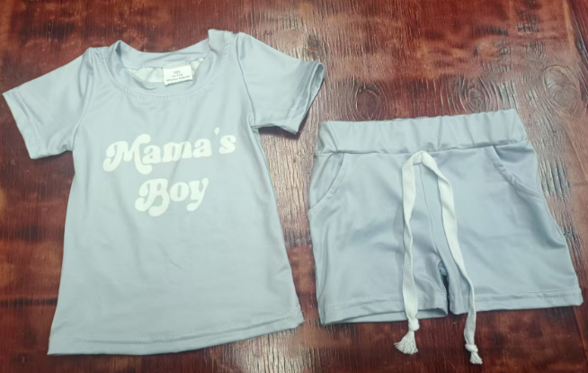 Preorder moq 5 Baby Girls Gray Short Sleeves Mama's Boy Top Pockets Short Set