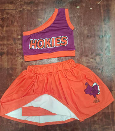 Preorder moq 5 Baby Girls One Shoulder Hokies Vest Top Orange Skort Set