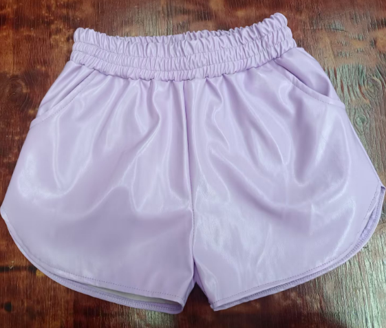 Preorder moq 5 Baby Girls Lavender Leather Pockets Shorts