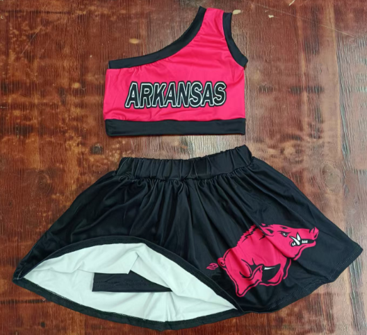 Preorder moq 5 Baby Girls One Shoulder ARKANSAS Vest Top Black Skort Set