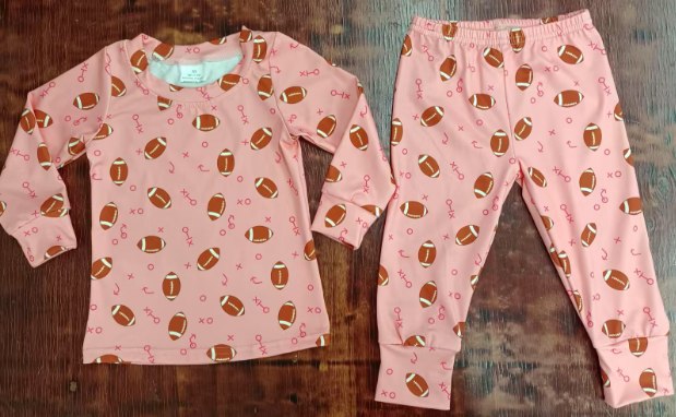 Preorder moq 5 Baby Girls Peach Long Sleeves Footballs Top Legging Pant Pajamas Set