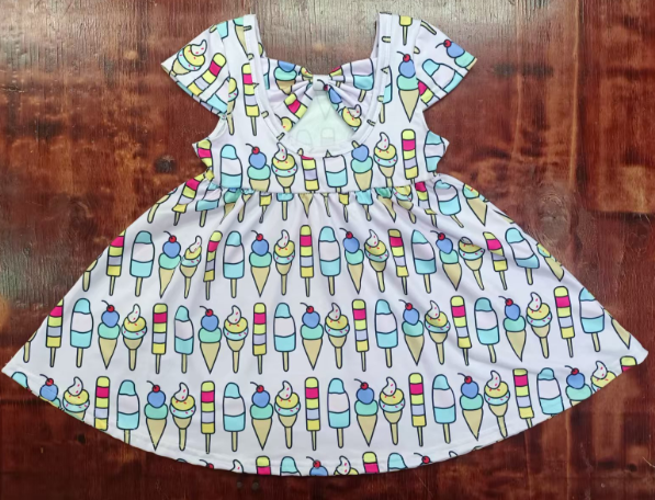 Preorder moq 5 Baby Girls Pink Short Sleeves Popsicle Plaid Knee Length Dresses