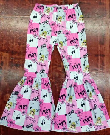 Preorder moq 5 Baby Girls Pink Plaid 1989 Singers Bell Bottom Pants