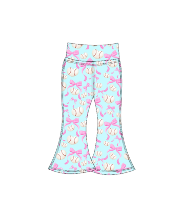 Preorder (moq 5)Baby Girls Pink Bows Heart Baseballs Bell Bottom Pants