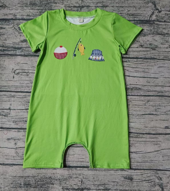 Preorder (moq 5)Baby Boys Green Short Sleeves Fishing Shorts Rompers