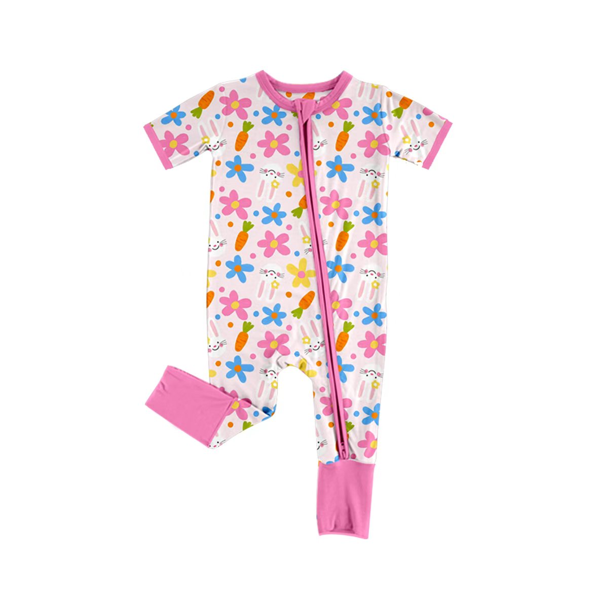 Preorder(moq5) Cute Easter Newborn Short Sleeve Round Neck Zipper Romper Footless