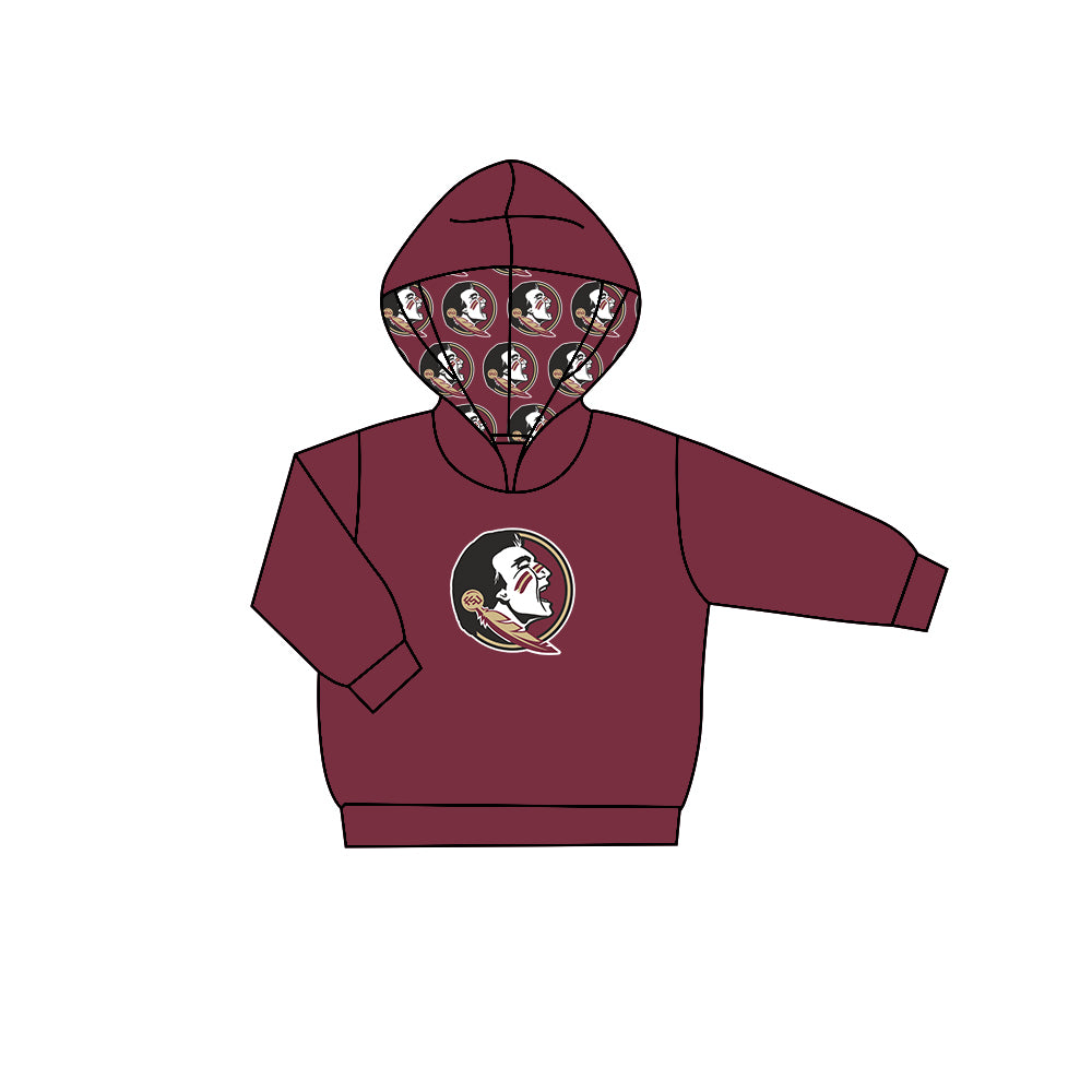 Preorder (moq 5)Baby Boys Dark Red Long Sleeves Fur FSU Team Hoodies Top
