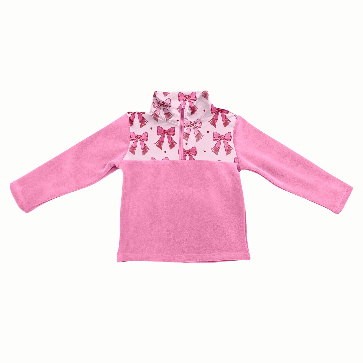 Preorder(moq 5) Baby Girls Pink Bows Stars Half Zipper Valentines Pullovers Sweater Tops