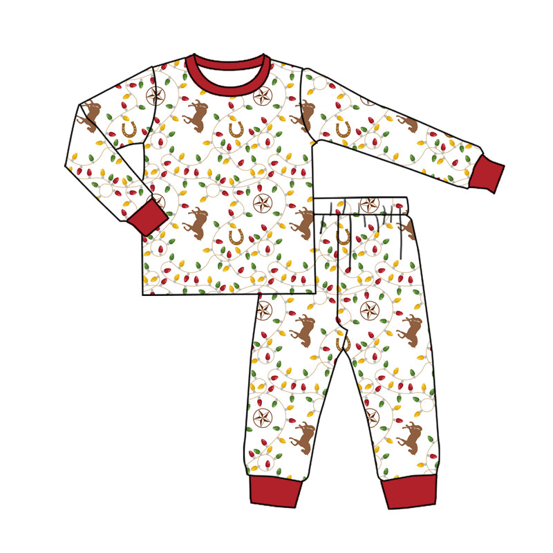 Preorder (moq 5)Baby Boys Long Sleeves Horses Lights Top Pant Pajamas Sets