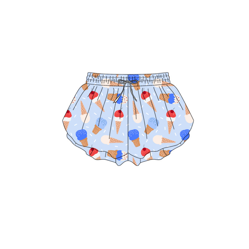 Preorder (moq 5)Baby Girls Colorful Ice Creams 4th of July Ruffle Shorts Bottom