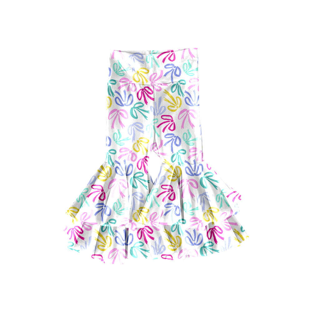 Preorder(moq 5) Baby Girls Colorful Bows Ruffle Bell Bottom Pants