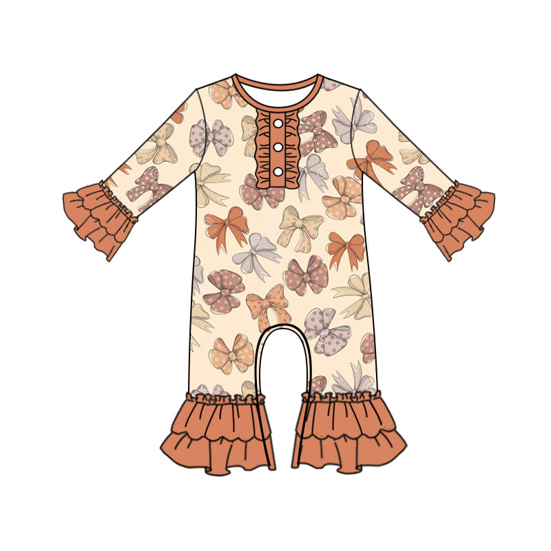 Preorder moq 5 Baby Girls Long Sleeves Button Colorful Bows Plaid Ruffle Pant Rompers