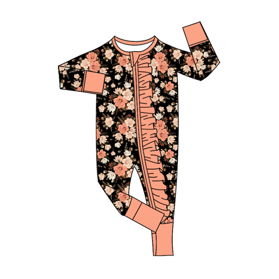 Preorder (moq 5)Baby Girls Colorful Flowers Two Way Ruffle Zip Convertible Rompers
