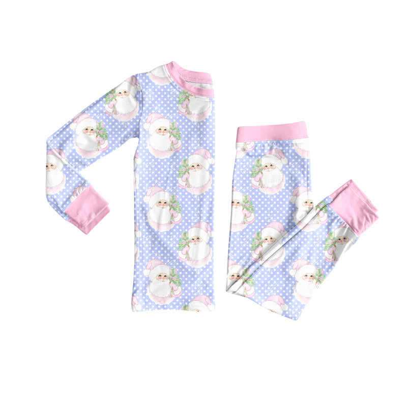 Preorder (moq 5)Baby Girls Long Sleeves Polka Dots Santa Top Pant Pajamas Set