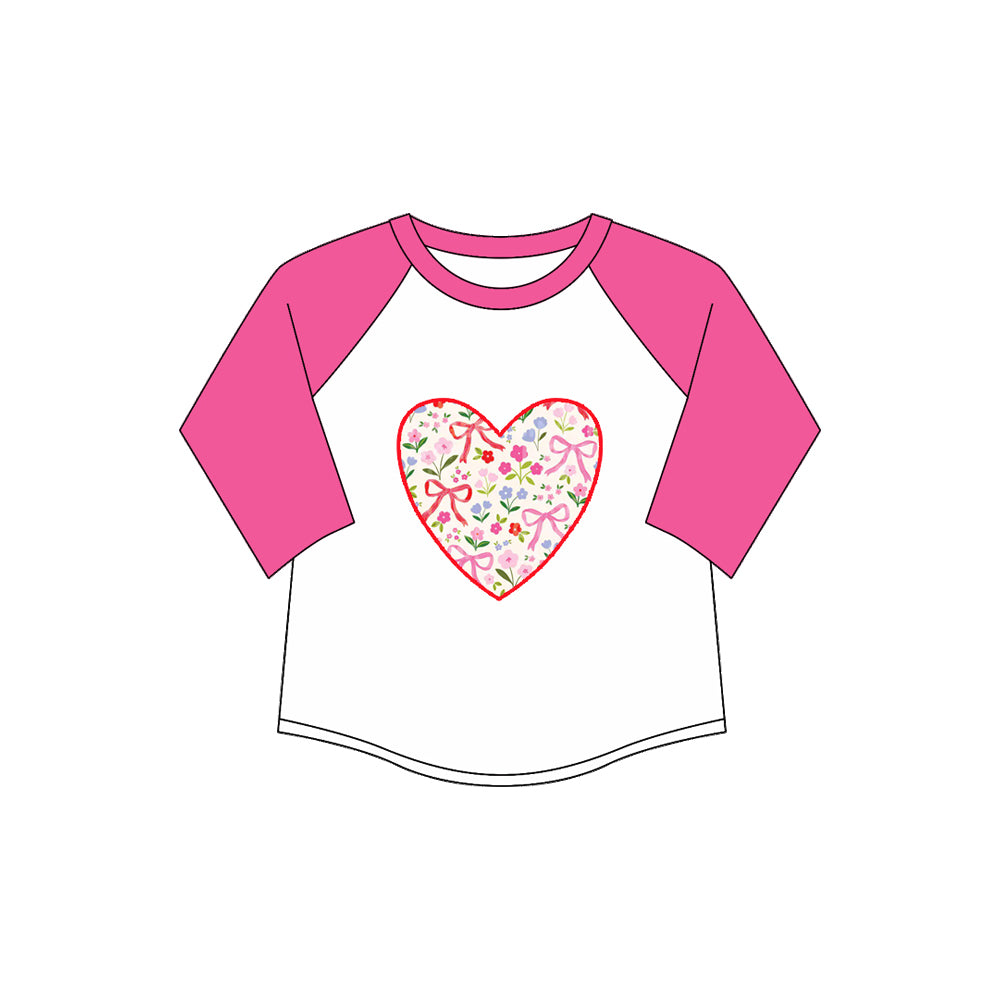 Preorder (moq 5)Baby Girls Hot Pink Long Sleeves Floral Hearts Tee Shirts Top