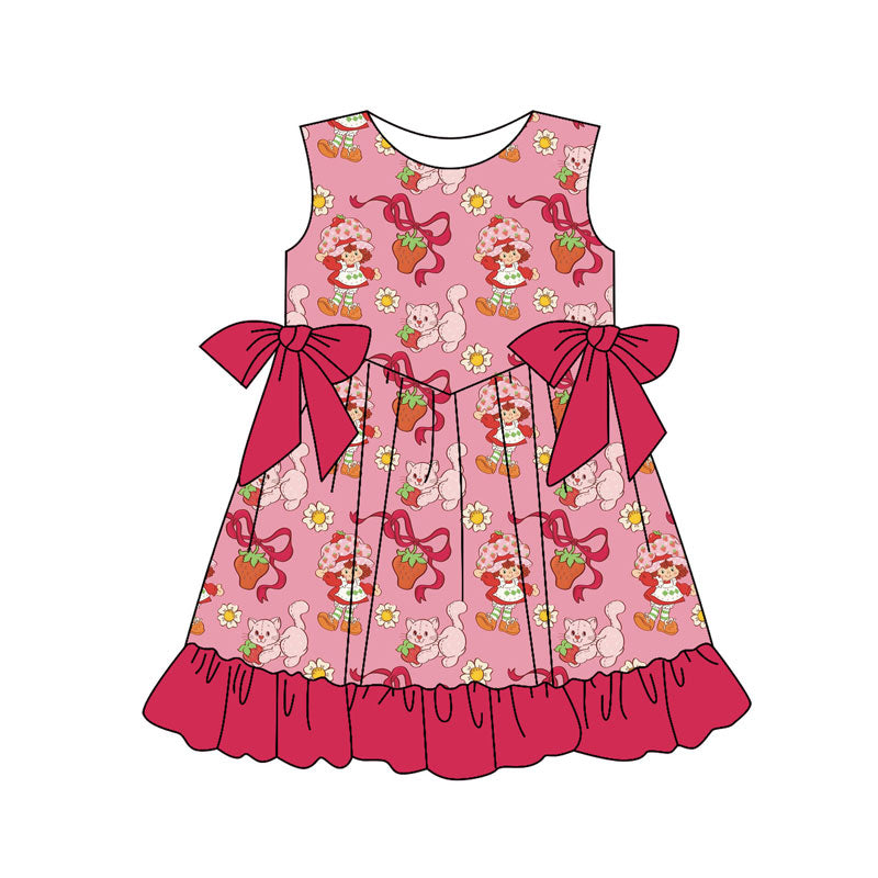 Preorder(moq 5) Baby Girls Flowers Strawberry Girls Bows Ruffle Knee Length Dresses