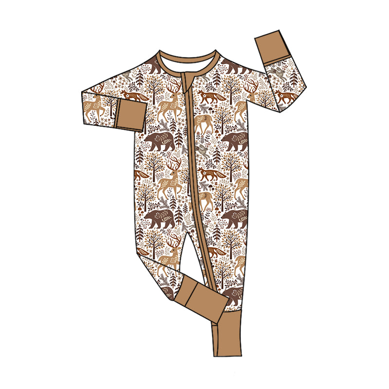 Preorder (moq 5)Baby Girls Flowers Animals Two Way Zip Convertible Hunting Rompers