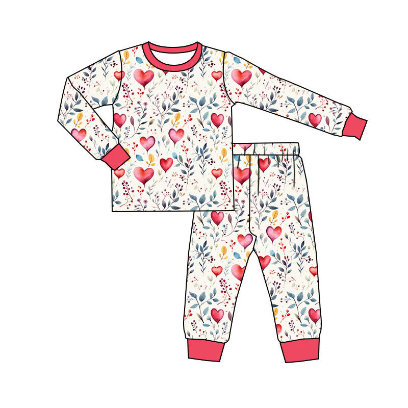 Preorder(moq 5) Baby Girls Long Sleeve Hearts Balloons Floral Top Pants Pajamas Sets