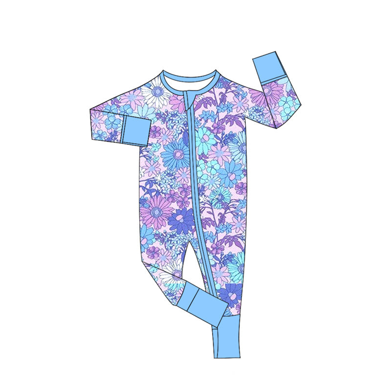 Preorder moq 5 Baby Girls Blue Flowers Zippy Sleepers Rompers