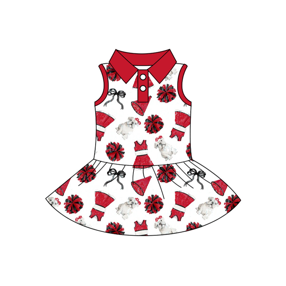 Preorder (moq 5)Baby Girls Sleeveless Bows Dogs Button Team Cheer Knee Length Dresses