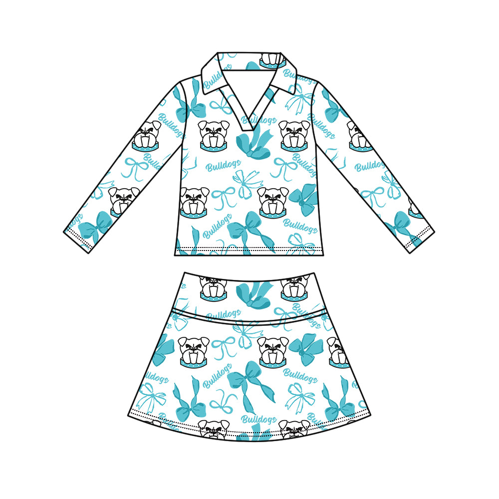 Preorder (moq 5)Baby Girls Bows Bulldogs Top Skirt Short Team Clothes Set