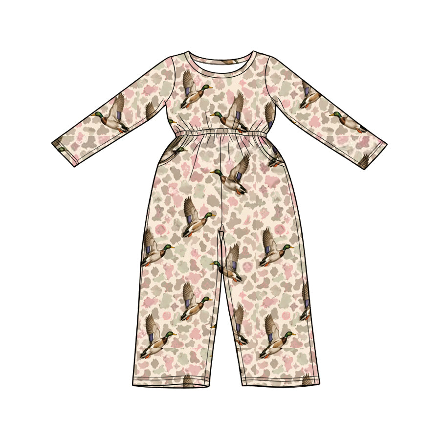 Preorder (moq 5) Baby Girl Clothes Mallard Duck Pink Cow Print Long Sleeve Jumpsuit