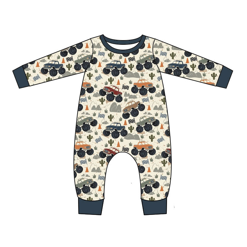 Preorder (moq 5)Baby Boys Long Sleeve Cactus Trucks Western Pant Rompers