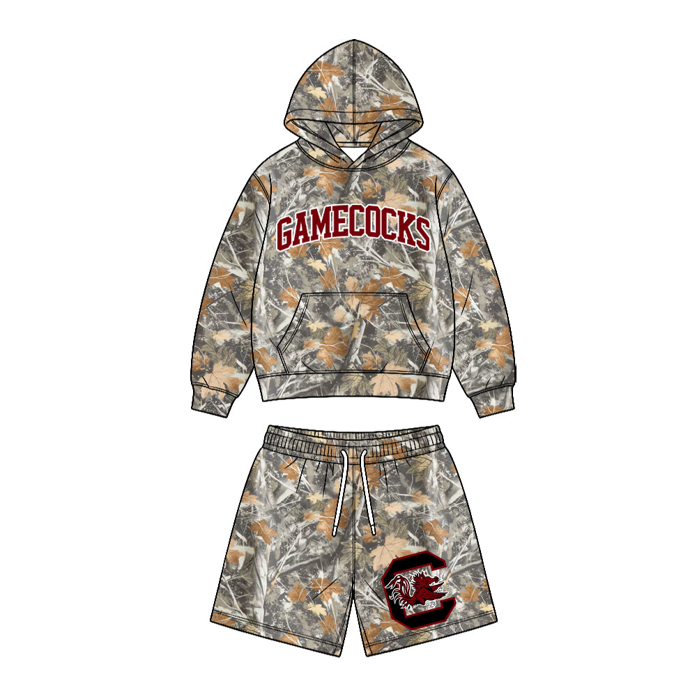 Preorder (moq 5) Baby Boys Leaves Camo Gamecocks Pocket Hoodie Short Team Clothes Sets