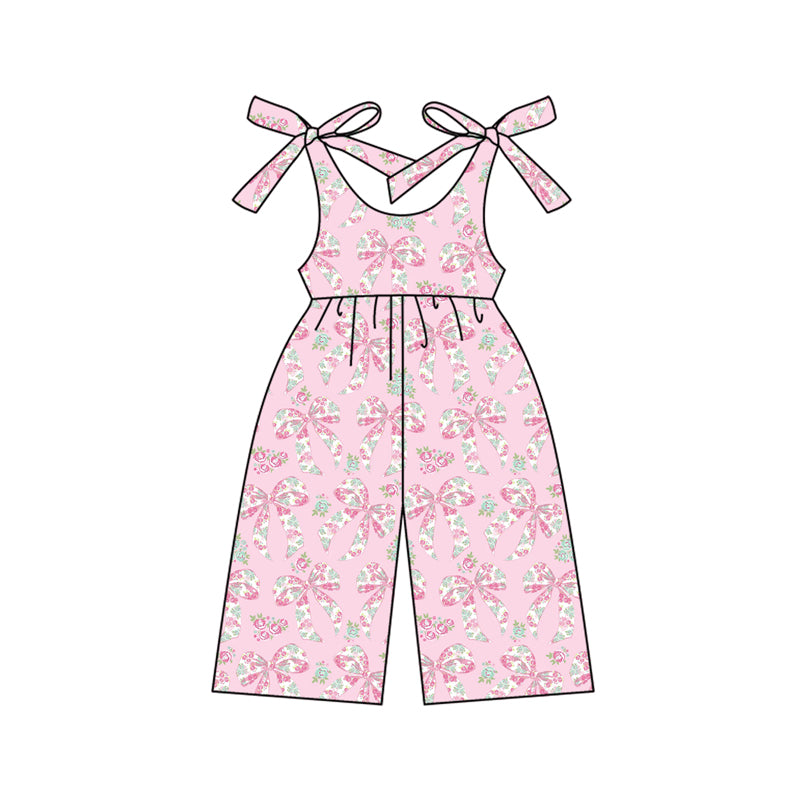Preorder (moq 5)Baby Girls Pink Strap Floral Bows Pant Jumpsuits