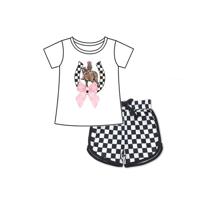 Preorder (moq 5)Baby Girls Saddle Rodeo Top Checkered Shorts Clothes Sets