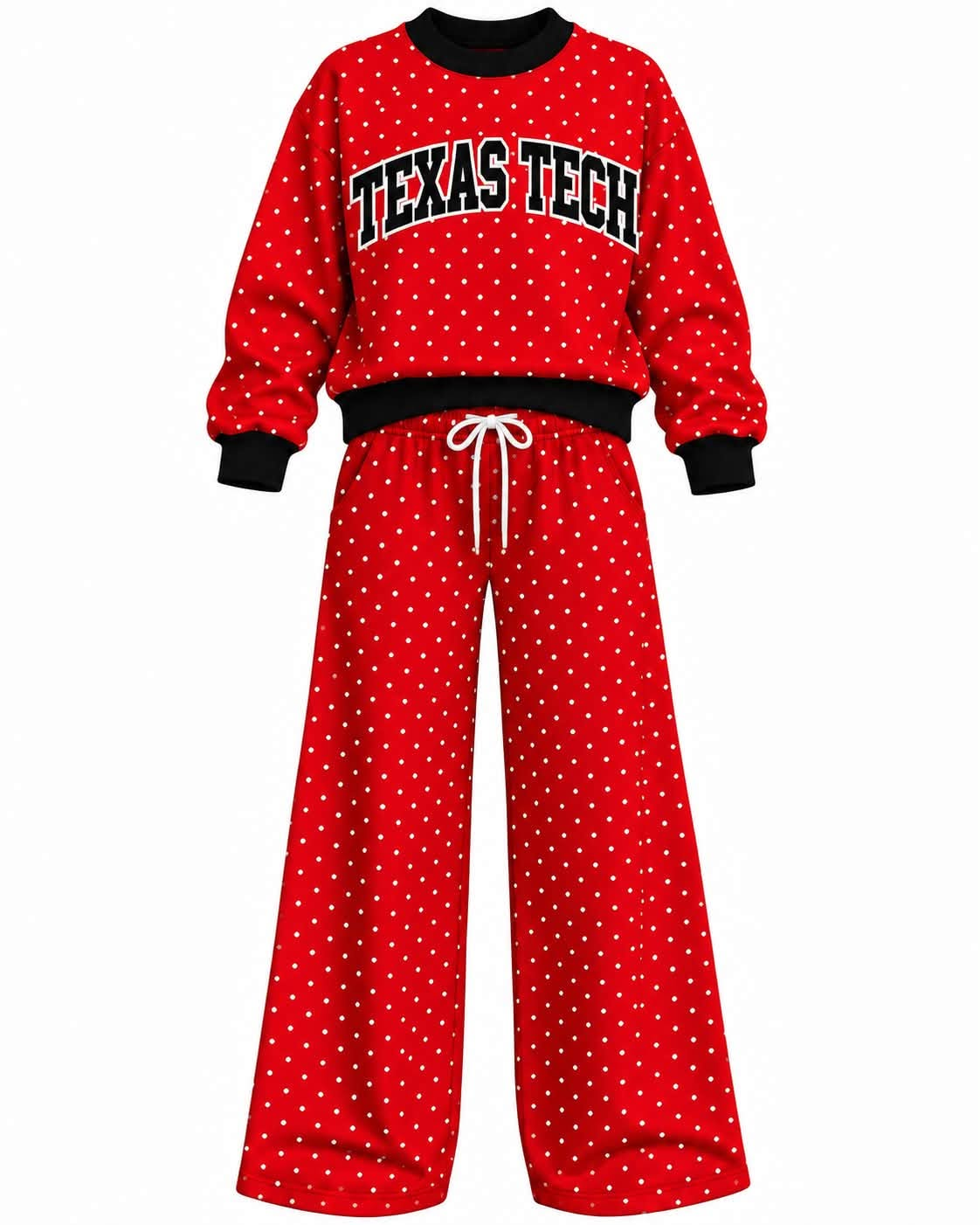 Preorder (moq 5) Baby Girls Red Texas Tech Polka Dots Top Pants Outfits Sets