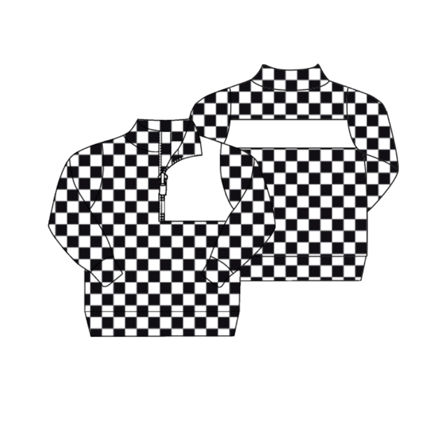preorder(moq 5) Baby Boys Black Checked Zipper (Custom Pattern) Team Pullover Jackets Tops