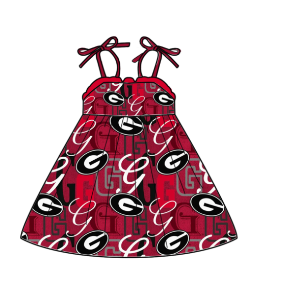 Preorder (moq 5)Baby Girls Red Strap G Team Knee Length Dresses