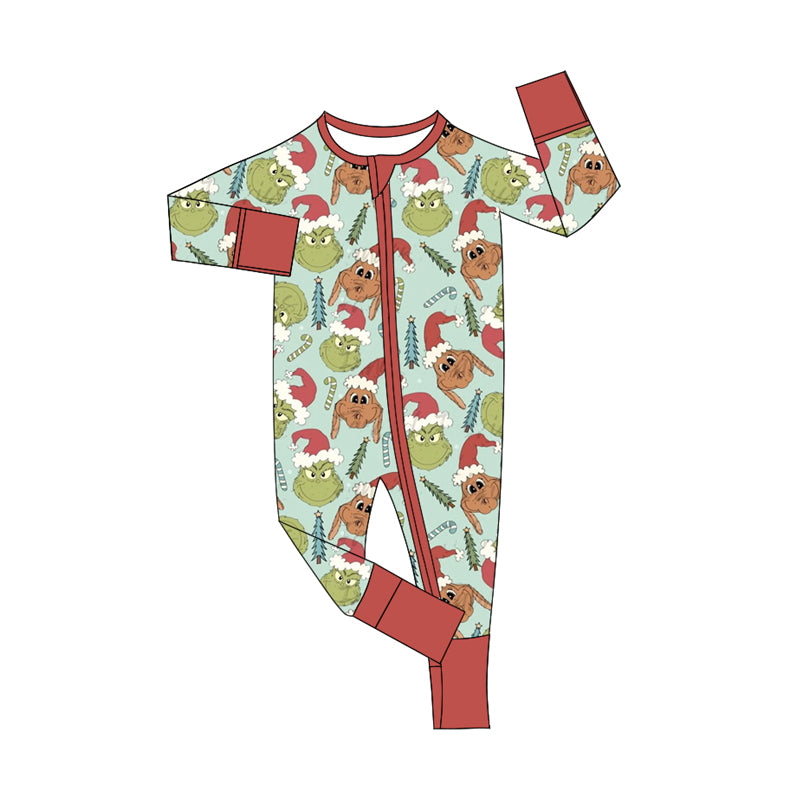 Preorder(moq 5)Baby Boys Christmas Dogs Frogs Zipper Footie Rompers