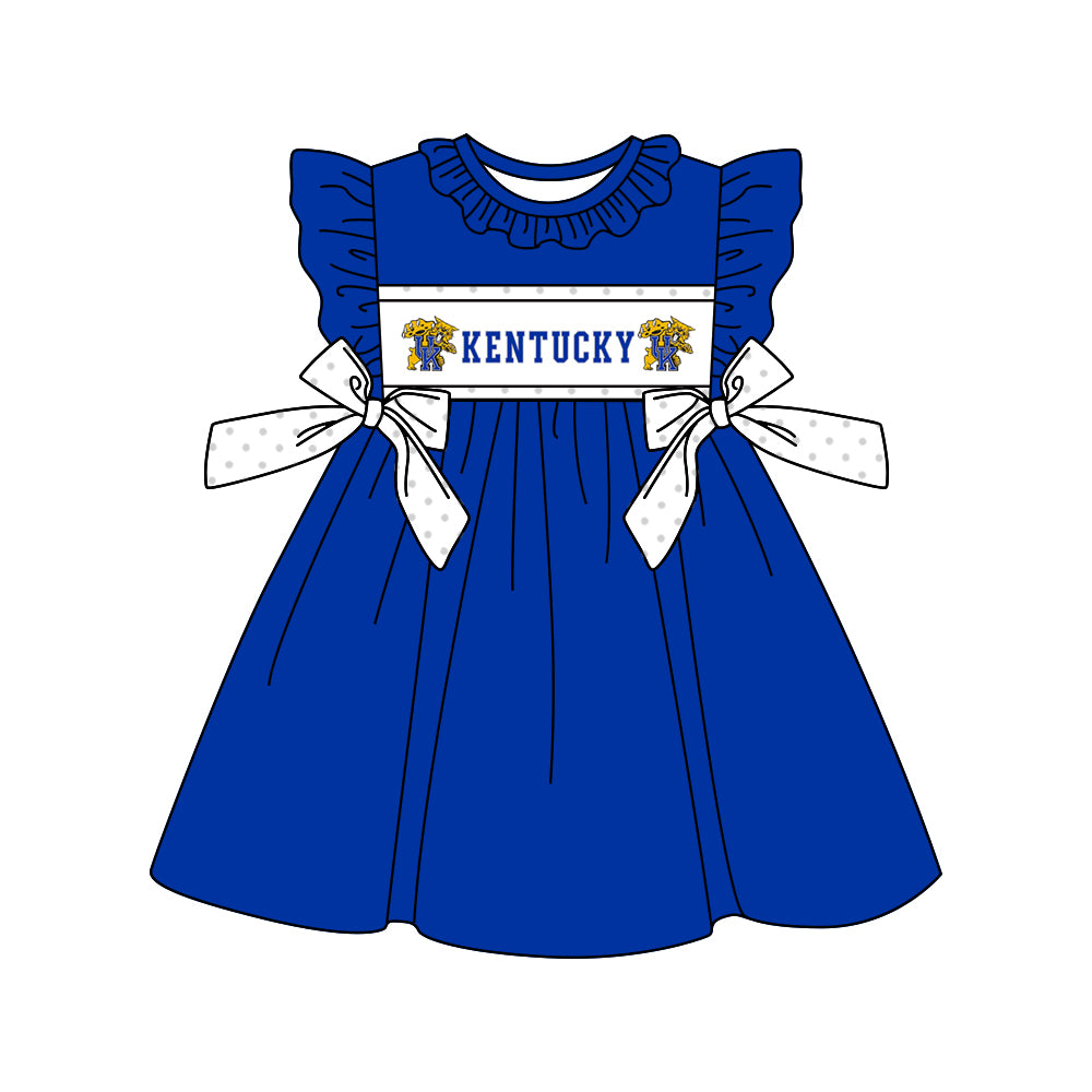 Preorder(MOQ 5)Baby Girls Kenturky Tiger Team Bows Knee Length Dresses