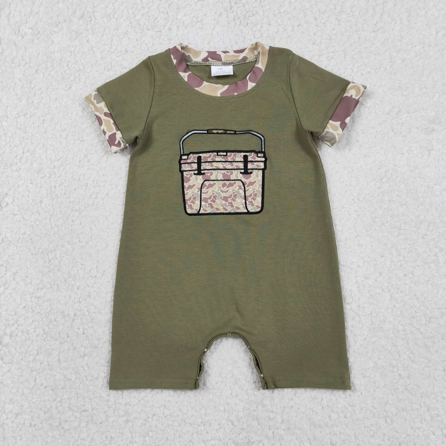 Embroidery Camo Boxes Baby Boys Olive Short Sleeve Hunting Rompers