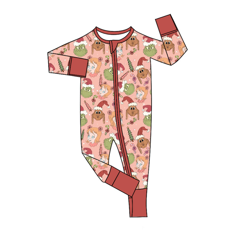 Preorder(moq 5)Baby Girls Christmas Dogs Frogs Zipper Footie Rompers