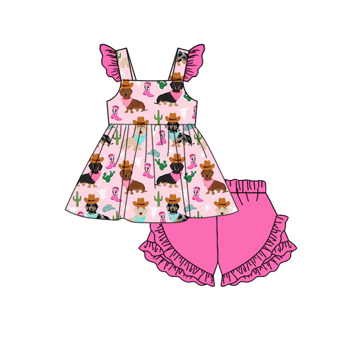 Baby Girls Western Dogs Tunic Ruffle Shorts Clothes Sets(MOQ 5)