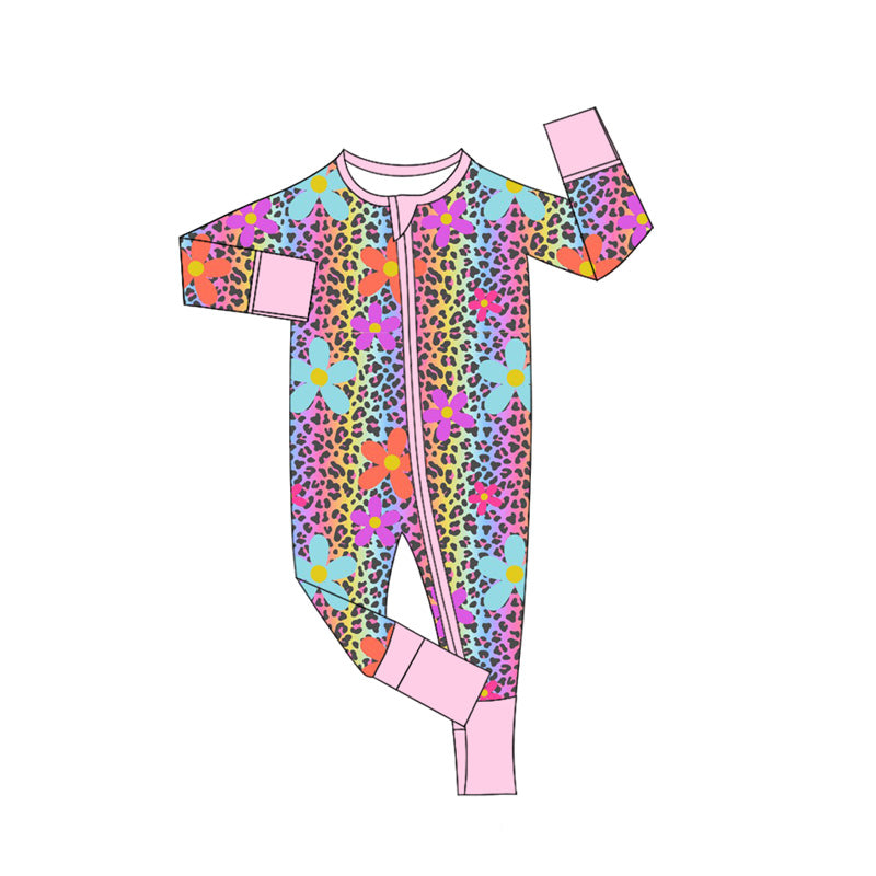 Preorder moq 5 Baby Girls Leopard Flowers Zippy Sleepers Rompers